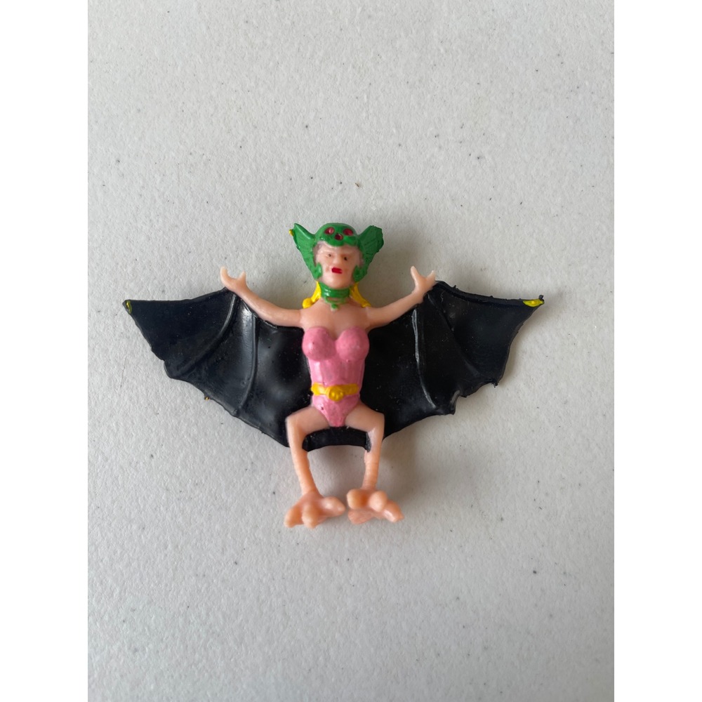 Vintage PVC Bat Woman Pink Bodysuit Green Helmet Fantasy Toy 2.5 Inch 1980's